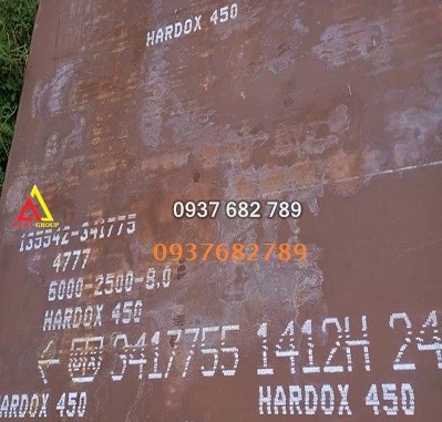 thép tấm hardox 450 dày 8.0x2500x600